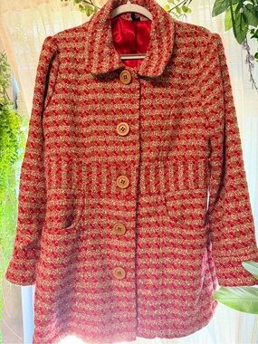 ambition Red Tweed Button-Front Pea Coat